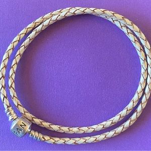 Authentic Pandora Champagne Double-braided Leather Bracelet